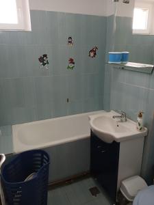 a bathroom with a sink and a bath tub at Apartament cu 2 camere in Călimăneşti +10 photos