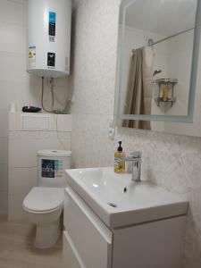 a white bathroom with a toilet and a sink at 2-к Люкс Студія з Окремою Спальнею, Центр, Великий Балкон, Низький Поверх in Mykolaiv +8 photos