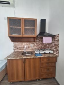 a small kitchen with a sink and a stove at Mariam in Itʼkhvisi