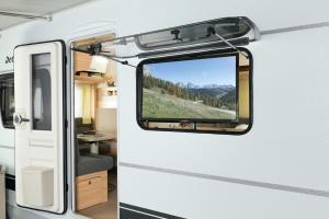 a view from the inside of an rv with a window at Camping Resort Bayerwald in Waldkirchen