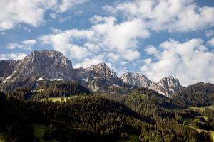 a view of a mountain range with trees and mountains at Regent Retreat in Rougemont