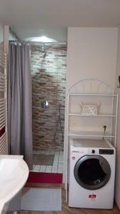 a washing machine in a bathroom with a shower at Il giardino nascosto in Cetona