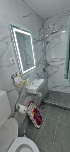 a bathroom with a toilet and a sink and a mirror at Mare e Luna in Lastva +17 photos