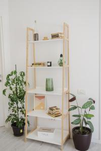 a ladder shelf with books and plants in a room at City Center Accommodation 103 in Reşiţa +3 photos