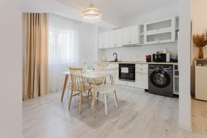 a kitchen with a table and chairs in a room at City Center Accommodation 103 in Reşiţa