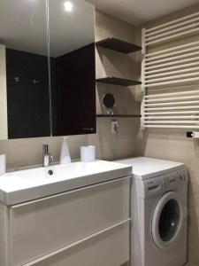 アナイプスィにあるErofili luxury house with poolの洗濯機と洗面台を備えたバスルーム