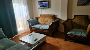 a living room with two chairs and a coffee table at Apartman braco in Budva