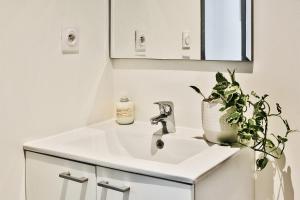 een wastafel met een potplant erop bij O Garibaldi in Lyon