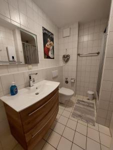 a bathroom with a sink and a toilet at Birkenquartier in Zingst
