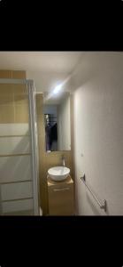 a bathroom with a sink and a mirror at Appartement Marina in Le Barcarès