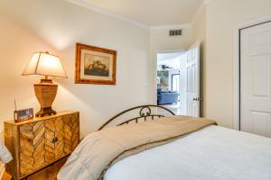 a bedroom with a bed and a lamp on a dresser at Mtn Cabin with Balcony and View in Burnsville! in Burnsville