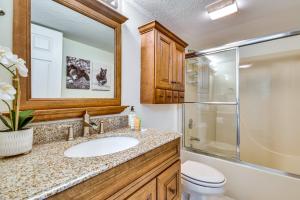 a bathroom with a sink and a shower and a toilet at Mtn Cabin with Balcony and View in Burnsville! in Burnsville +20 photos