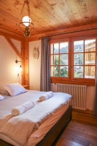 sypialnia z dwoma łóżkami i dwoma oknami w obiekcie Chalet Belle-Sofianna w mieście Saint-Gervais-les-Bains