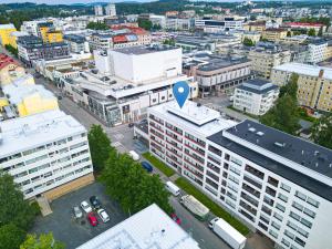 an aerial view of a city with buildings at UPEA keskustan kaksio in Kuopio