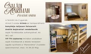 a flyer for a rental apartment with a bedroom and a bathroom at Nemere Apartmans in Balatonkenese