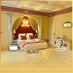 a poster of a hotel room with a bed at Roma Antiqua - Suite avec Balnéo - Centre historique in Dinan