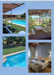 a collage of pictures of a pool and a house at CASA RURAL LA HOJA EL VALLE in Valdecaballeros