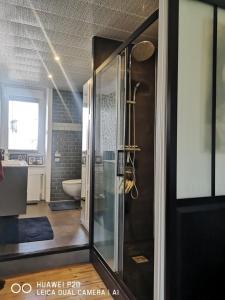 a bathroom with a toilet and a glass door at chambres dans Maison individuelle 46 Rue de Luzel in Saint-Brieuc