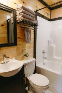 ein Badezimmer mit Toilette, Waschbecken und Badewanne in der Unterkunft "Valley View Lodge" RRG - Modern Stay w/ Hot-tub in Slade