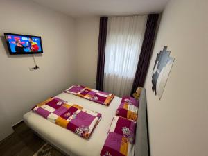 a bedroom with a bed and a tv on a wall at Mića Apartment in Veliko Gradište