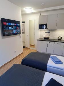 Kuchyň nebo kuchyňský kout v ubytování Apartamenty u Portera w Śródmieściu