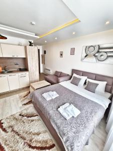 コパオニクにあるMilmari S70 Kopaonikの大きなベッドとタオル2枚のある寝室