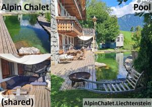 a collage of two pictures of a house and a lake at Alpine Chalet L iechtenstein in Eschen