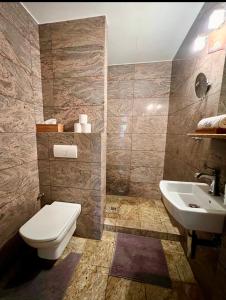 a bathroom with a toilet and a sink at Apartmány Karlov Dvor in Trnava