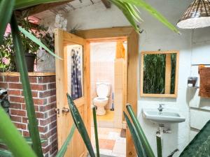 a bathroom with a toilet and a sink at Unicorn Reborn - Peaceful Rentals in San Marcos La Laguna