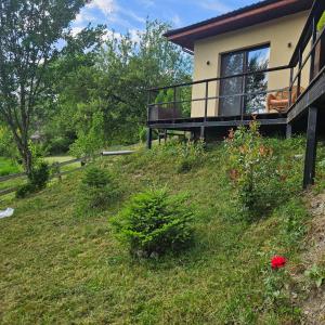 een huis op een grasheuvel met een balkon bij Forest House Doftana in Teşila +44 foto's