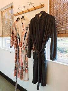a group of shirts hanging on a window sill at Ecolodge Tilburg met zwembad in groene oase bij centrum in Tilburg +50 photos
