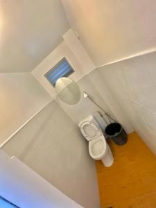 EsperanzaにあるTiny Beach House in Camotes Island-Seafront Roomのトイレと窓のある白いバスルーム