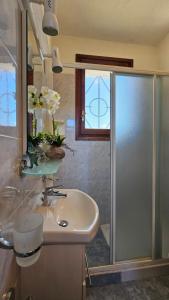 a bathroom with a sink and a shower at Vista Mare Baia Santa Reparata in Santa Reparata