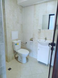 a bathroom with a toilet and a sink at Guest House Elidis in Primorsko
