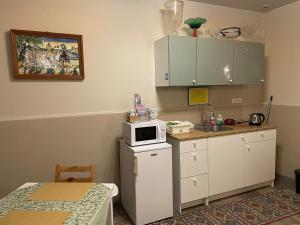 a kitchen with a microwave on top of a counter at Le Stanze Di Guitto in Montelupo Fiorentino