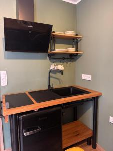 a kitchen with a sink and a counter top at My Star Apartment in Maribor