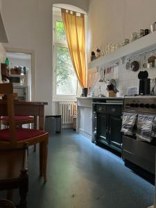 een keuken met een fornuis en een raam bij Kant in Berlijn