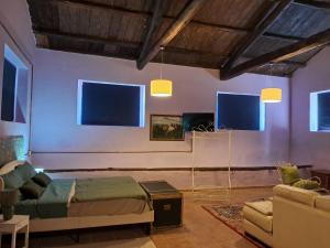a living room with a bed and a couch at La Stalla Open Space in Maida Marina