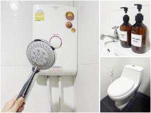 a person holding a strainer in a bathroom with a toilet at โรงแรมเพ็ญพิศ in Ban Non Nam Thaeng +46 photos