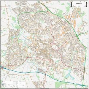 a detailed map of a city with roads and highways at Spacious contactor family Apartment in Swindon