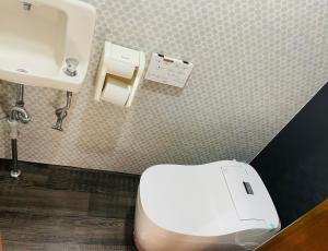 a bathroom with a white toilet and a sink at Lucky Hostel in Tokyo