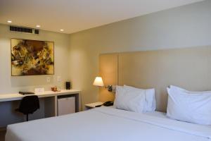 una camera d'albergo con letto e scrivania di América Bittar Hotel a Brasilia