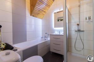 a bathroom with a shower and a sink and a toilet at Escapade lauragaise in Saint-Félix-Lauragais +30 photos