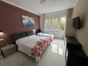 a bedroom with a large bed and a television at Desire guest House in Pisa