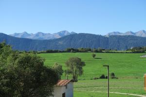 a large green field with mountains in the background at Casa Pradiei Dolomiti View in Cavareno