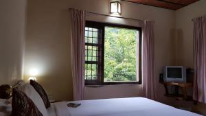 a bedroom with a bed and a window at Royal Mist Villa in Munnar