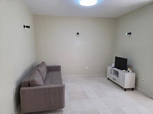 a living room with a couch and a tv at Apartman SAN, Svetosavska 15 Ljubinje in Ljubinje