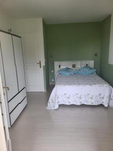 a bedroom with a bed and a green wall at Caufour in Lédat +19 photos