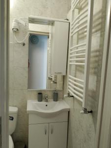 un bagno con lavandino, specchio e WC di Beautiful view a Kotor (Cattaro)