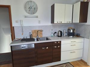 a kitchen with a sink and a counter top at Ferienwohnung Brenner Würzberg - Odenwald in Michelstadt